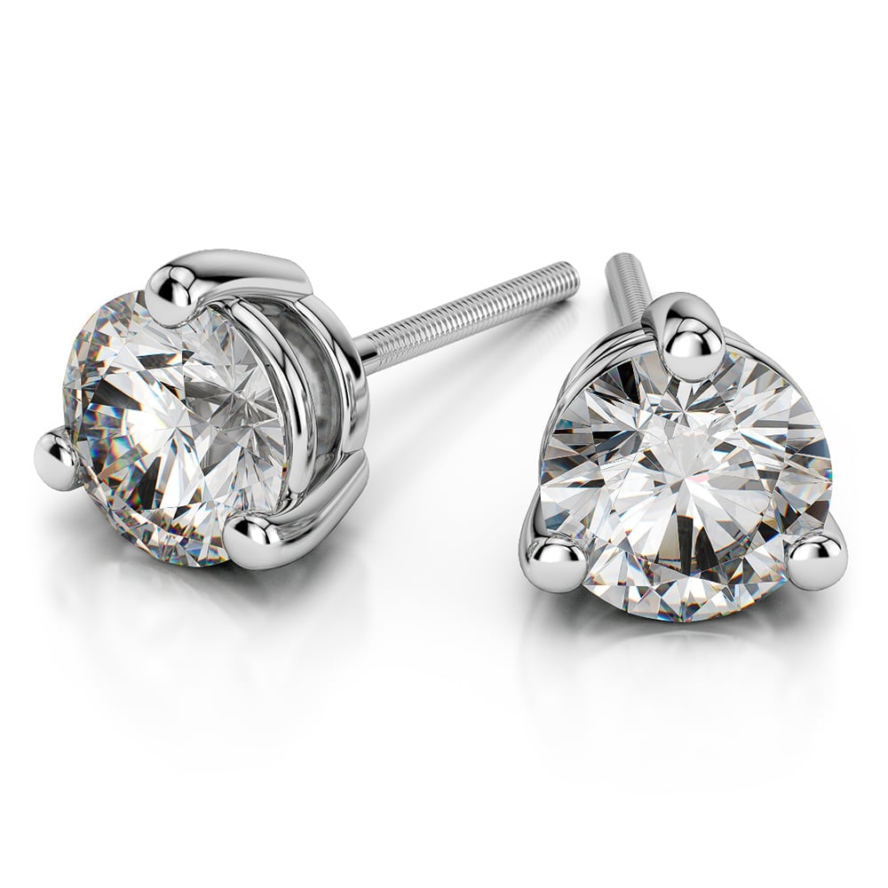 Three Prong Diamond Stud Earrings in White Gold (1/3 ctw) | 01