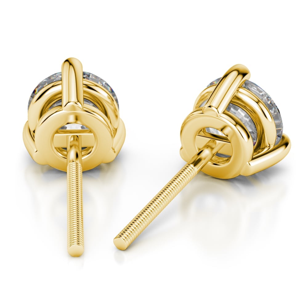 Three Prong Earring Settings In Yellow Gold (Round Diamonds) | 02