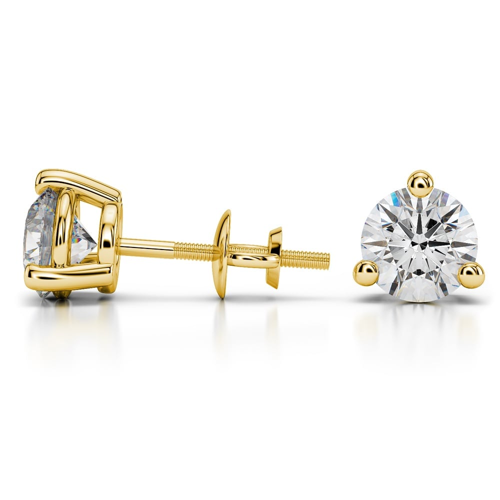 Three Prong Earring Settings In Yellow Gold (Round Diamonds) | 03