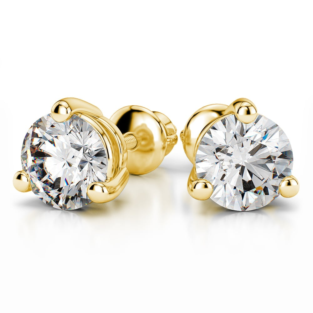Three Prong Earring Settings In Yellow Gold (Round Diamonds) | 04