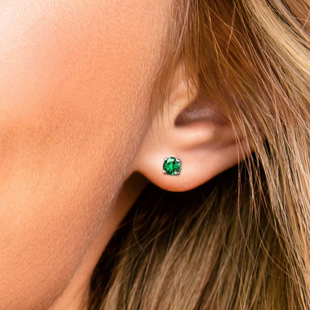 Round Green Tsavorite Stud Earrings In White Gold (4.1 mm) | 04