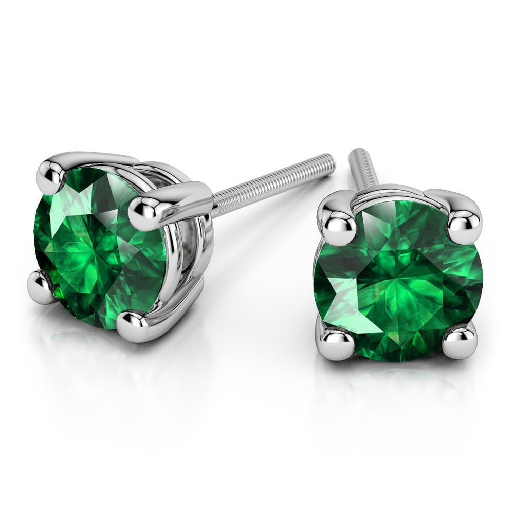 Green Tsavorite Gemstone Stud Earrings In White Gold | 01