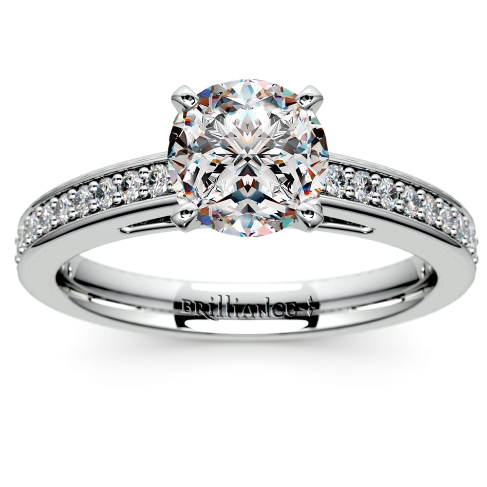 White Gold Pave Cathedral Setting Engagement Ring (1 Ctw) | Thumbnail 02