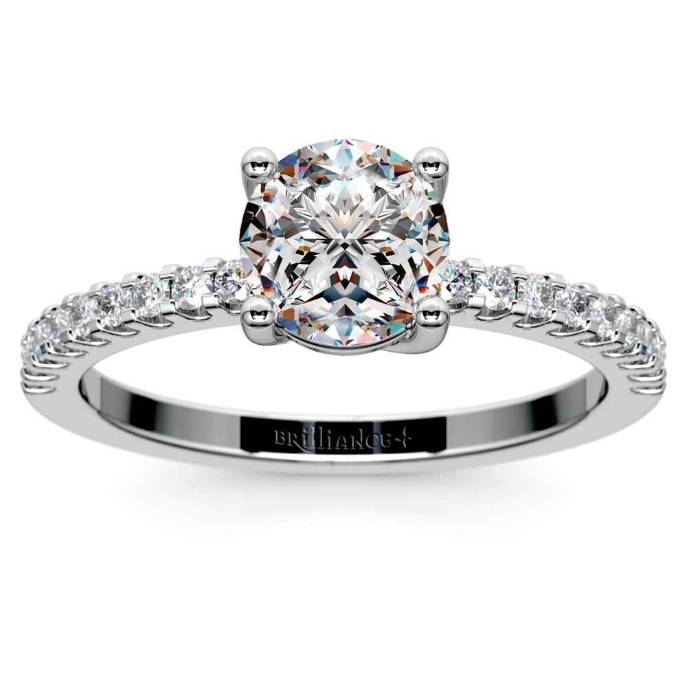Round Cut Pave Engagement Ring In White Gold (1 Ctw) | 02