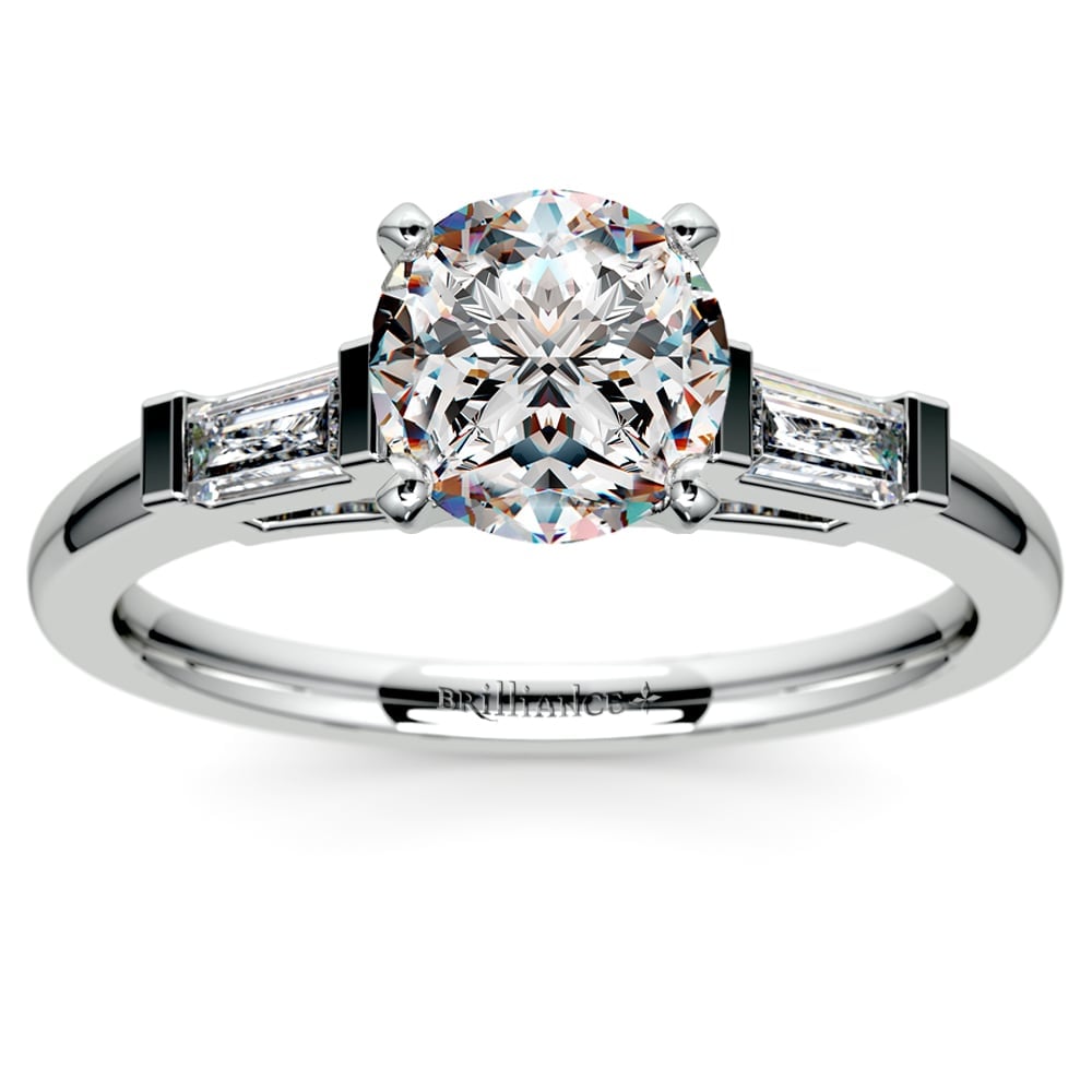 White Gold Engagement Ring Setting With Baguette Accents | 01