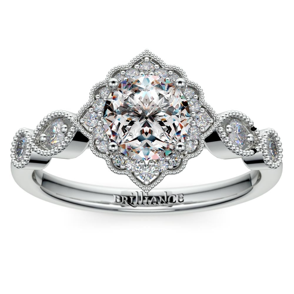 Antique Fairytale Inspired Engagement Ring In White Gold | 01