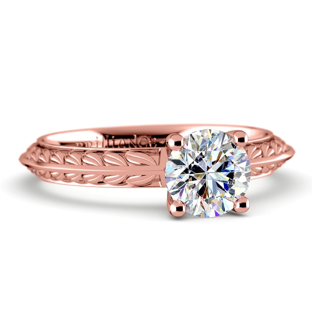 Knife Edge Rose Gold Engagement Ring With Floral Detailing | 04