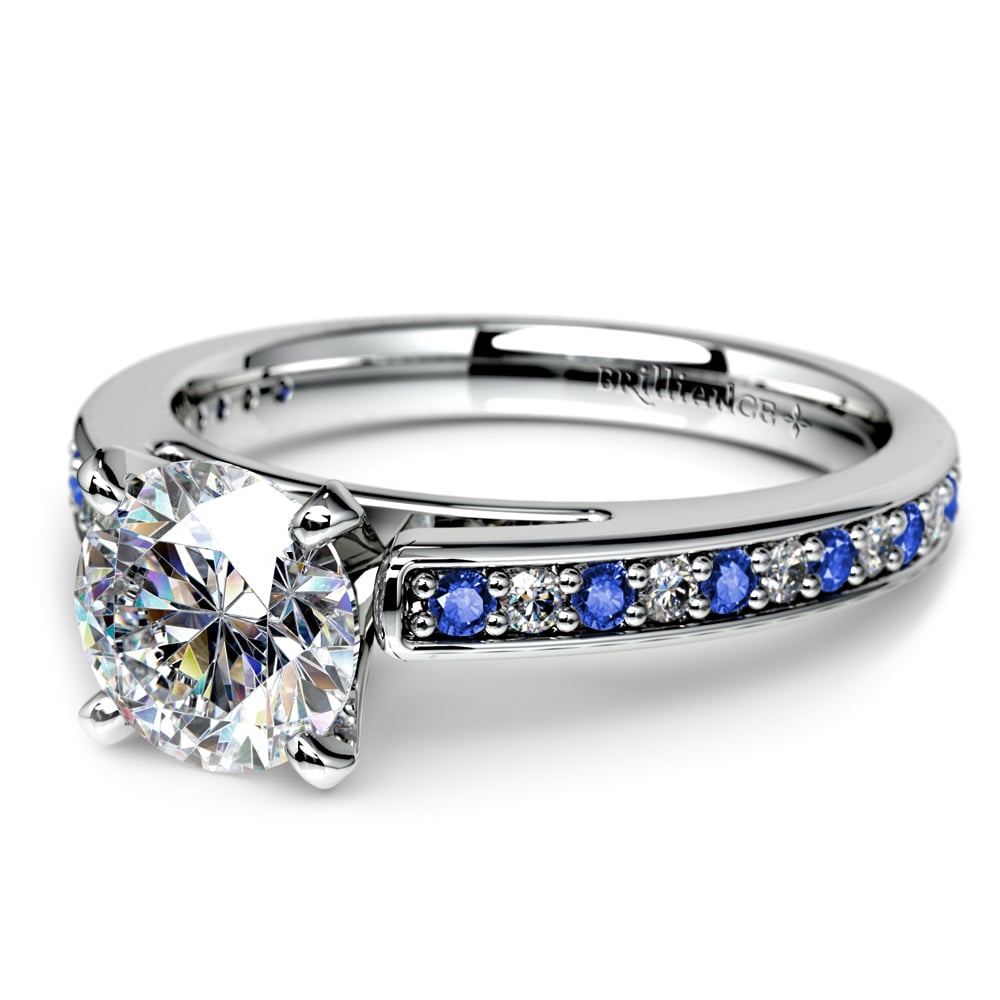 Diamond And Sapphire Cathedral Engagement Ring In White Gold | 04