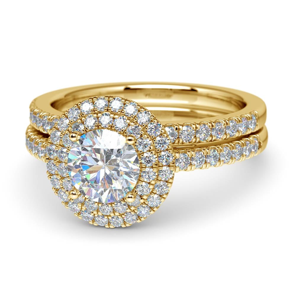 Double Halo Diamond Bridal Set in Yellow Gold | 04