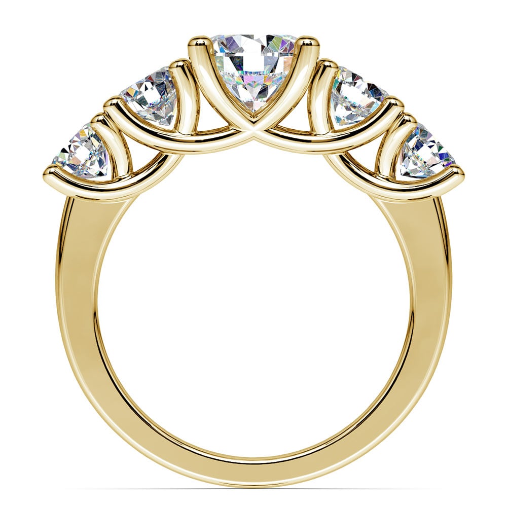 5 Stone Round Moissanite Engagement Ring In Yellow Gold (6 mm) | 04
