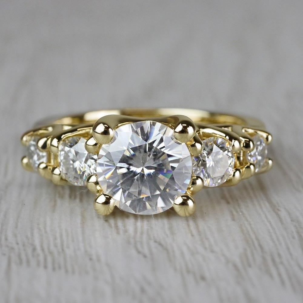 5 Stone Moissanite Engagement Ring In Yellow Gold (7.5 mm) | 05