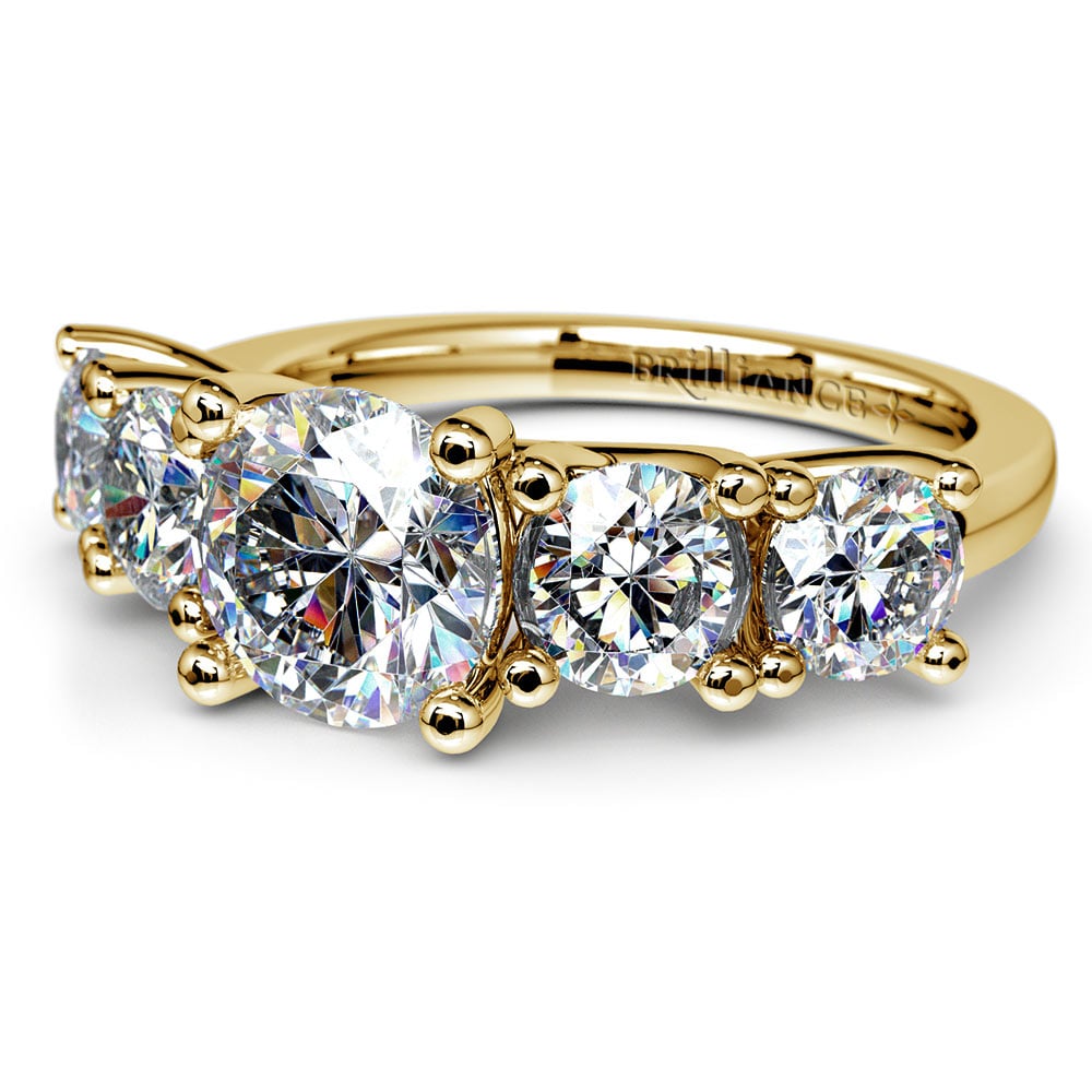 5 Stone Moissanite Engagement Ring In Yellow Gold (7.5 mm) | 01