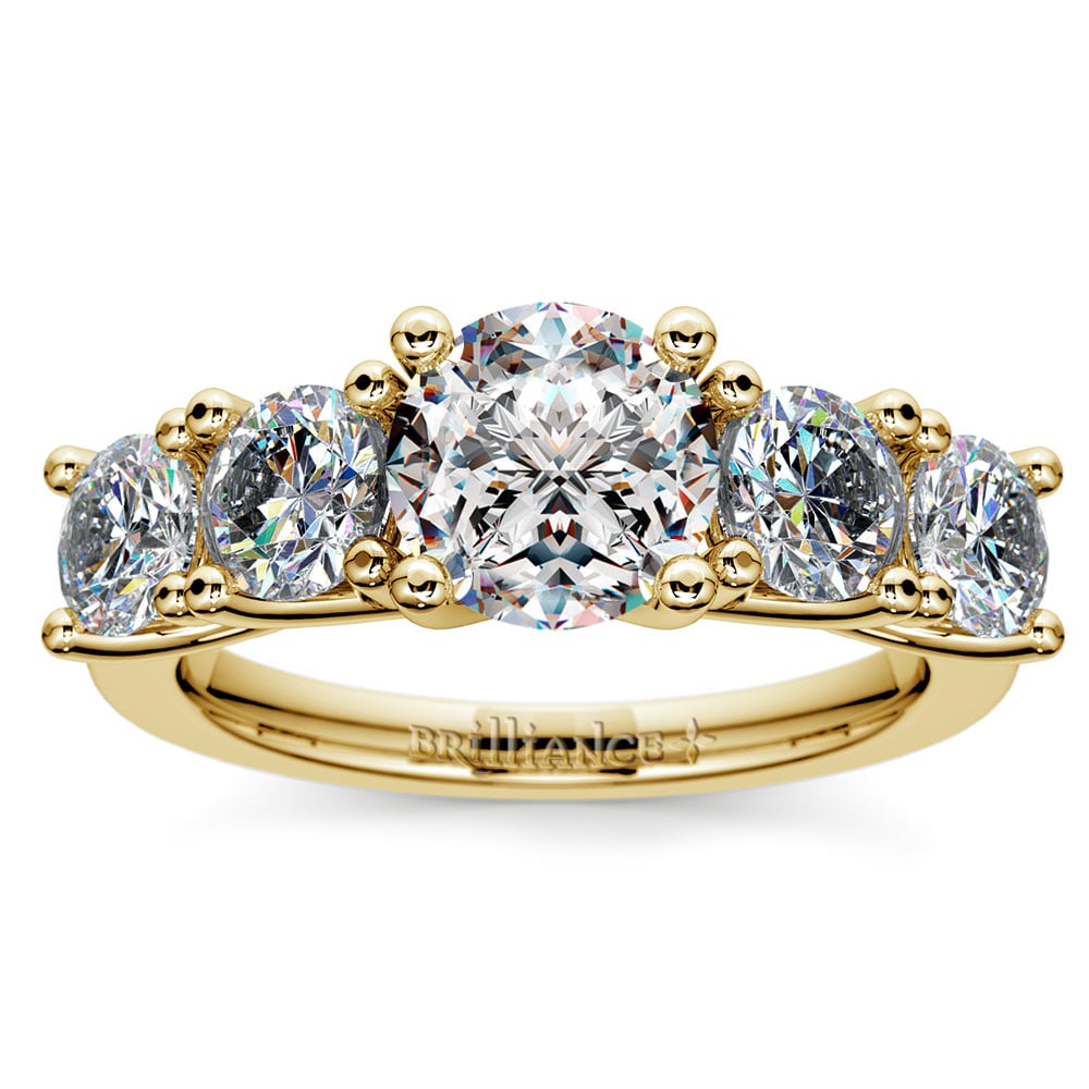 5 Stone Moissanite Engagement Ring In Yellow Gold (7.5 mm) | 02