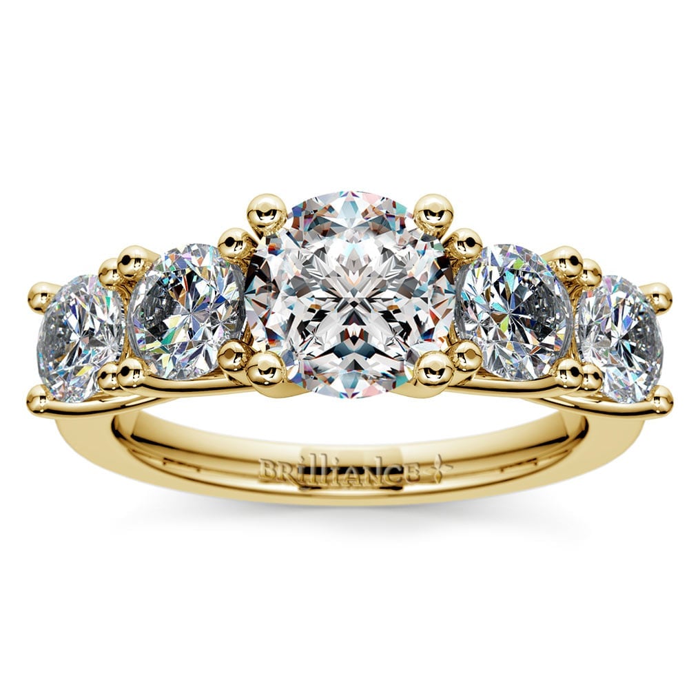 5 Stone Moissanite Engagement Ring In Yellow Gold (8 mm) | 02
