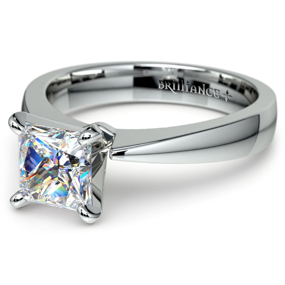 5.5 mm Princess Cut Moissanite Ring In White Gold | 01