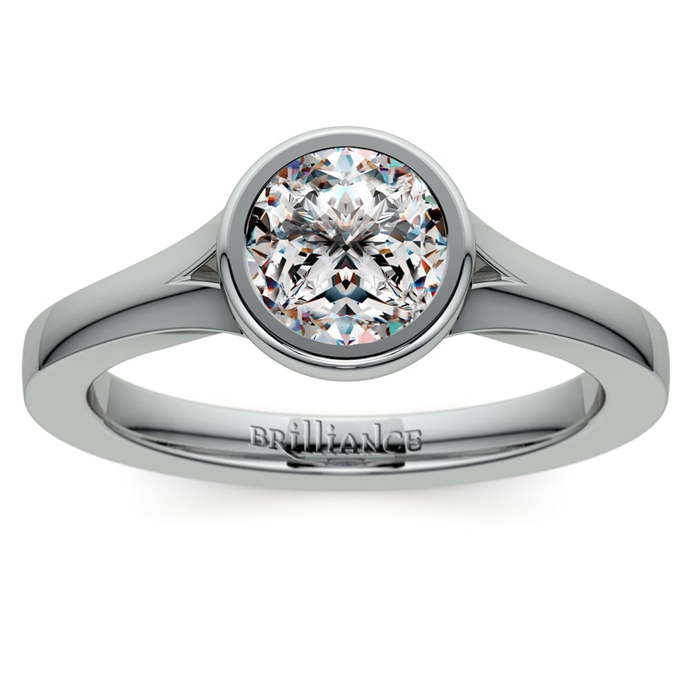 Floating Bezel Solitaire Engagement Ring in White Gold | Zoom