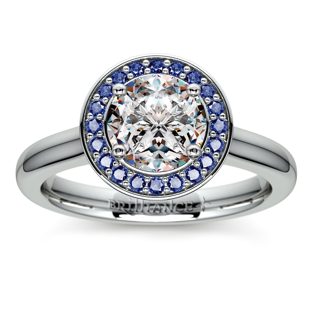 Diamond Ring Setting With Sapphire Halo In White Gold | Zoom