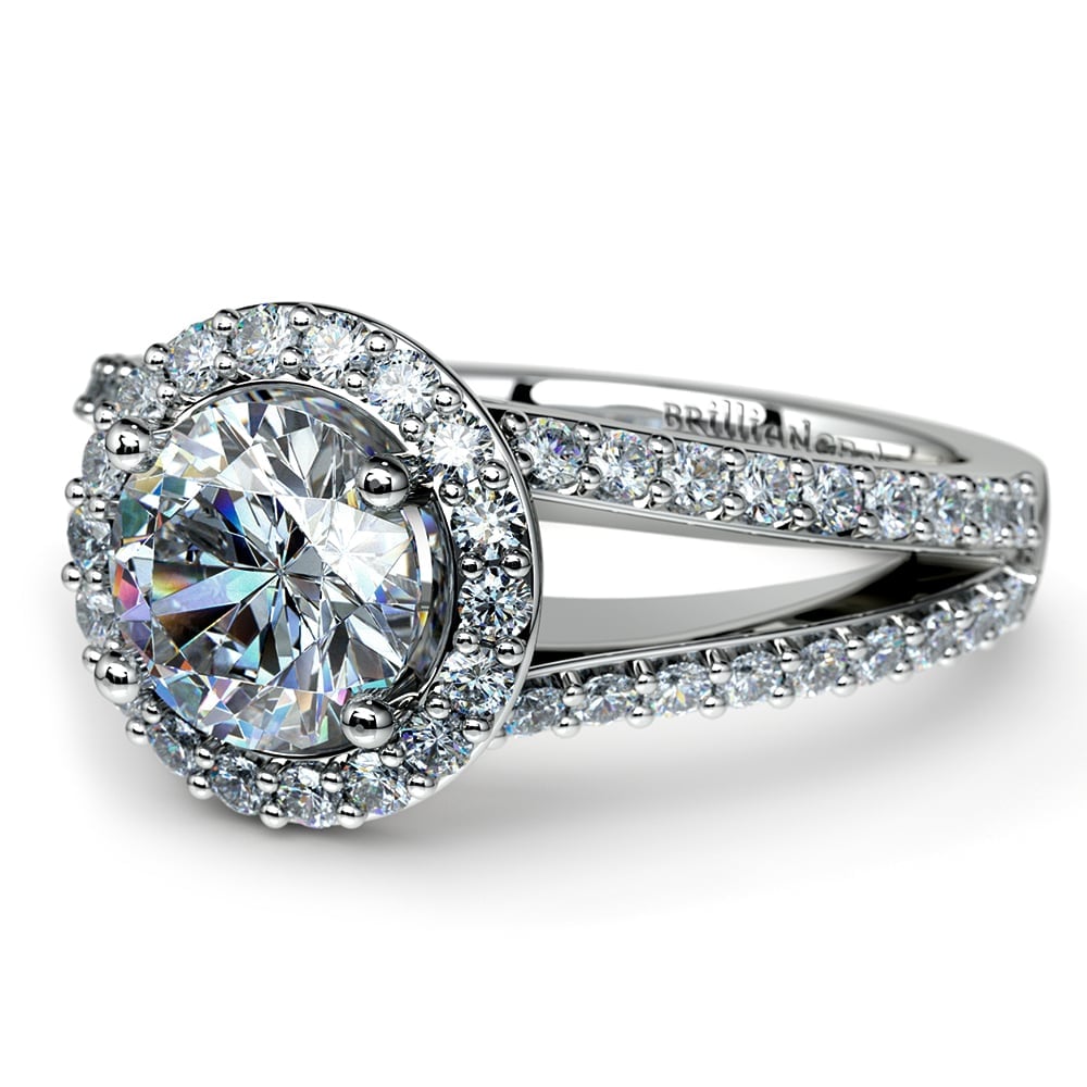 Halo Split Shank Diamond Engagement Ring in White Gold | Thumbnail 04