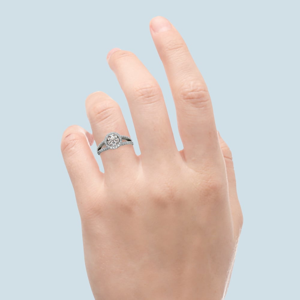 Halo Split Shank Diamond Engagement Ring in White Gold | 06