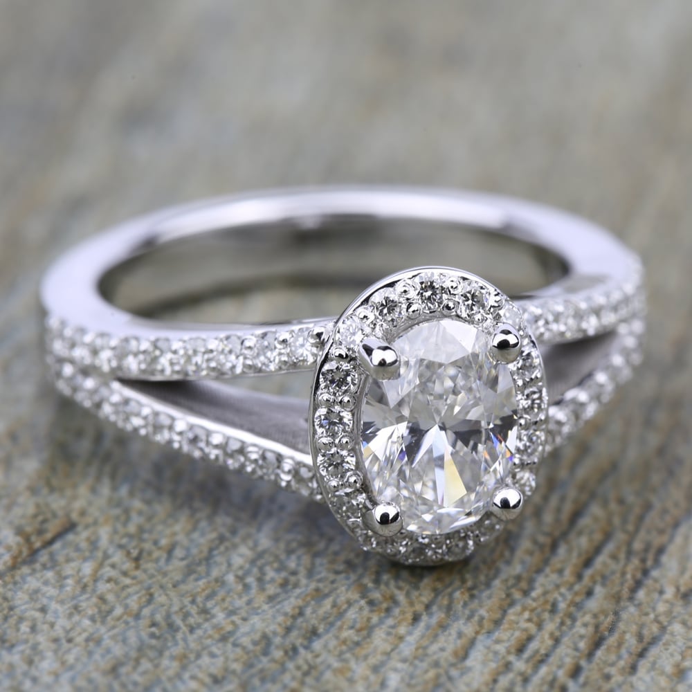 Halo Split Shank Diamond Engagement Ring in White Gold | Thumbnail 05