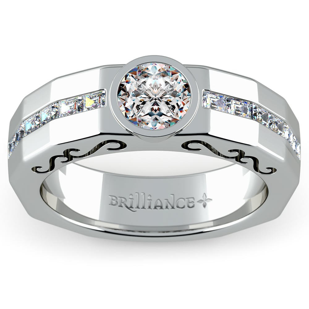 1 1/2 ctw Channel Set Baguette Diamonds Mens Engagement Ring | 02