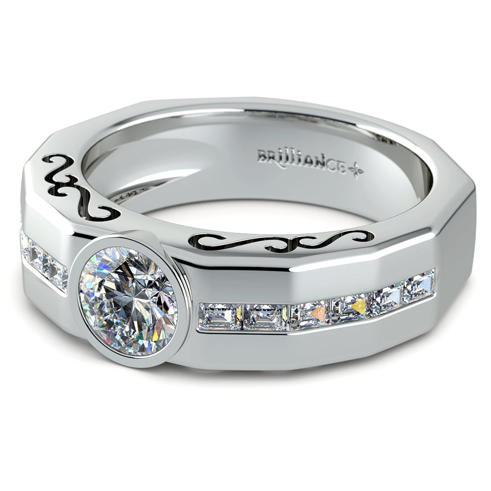 1 1/2 ctw Channel Set Baguette Diamonds Mens Engagement Ring | 01