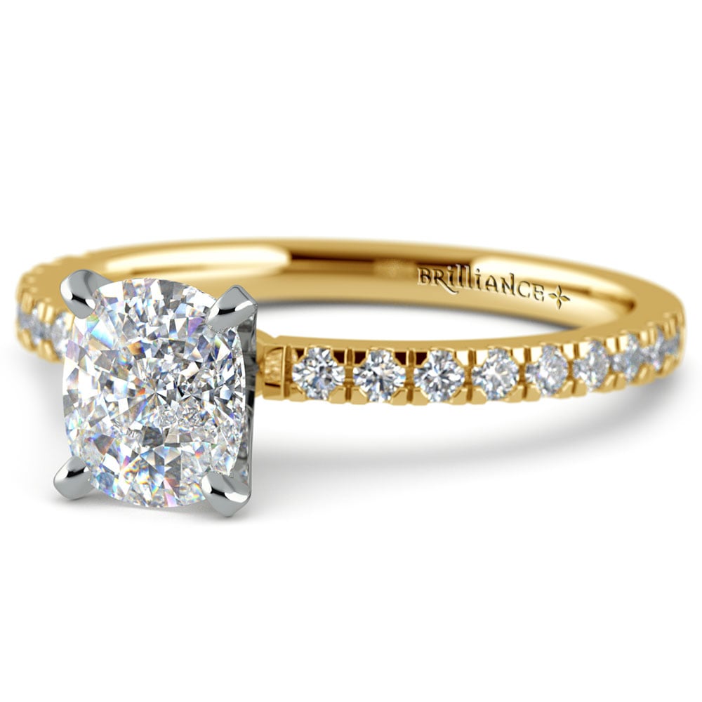 5.5 mm Moissanite Pave Engagement Ring In Yellow Gold | 01