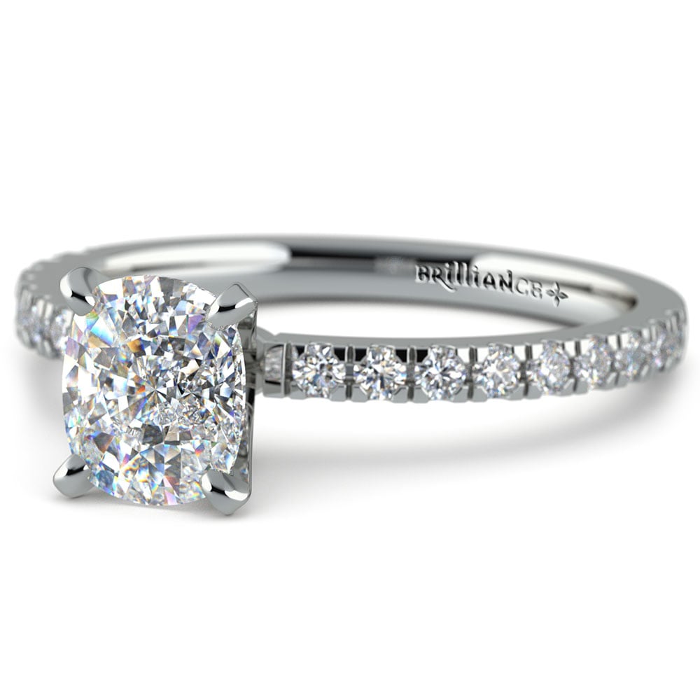 6.5 mm Moissanite Pave Engagement Ring In White Gold | 01