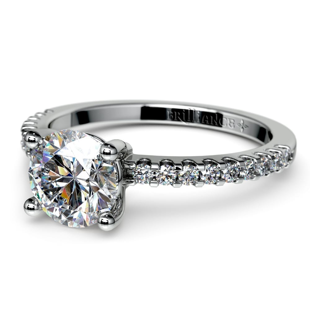 Round Cut Pave Engagement Ring In White Gold (1/2 Ctw) | Zoom