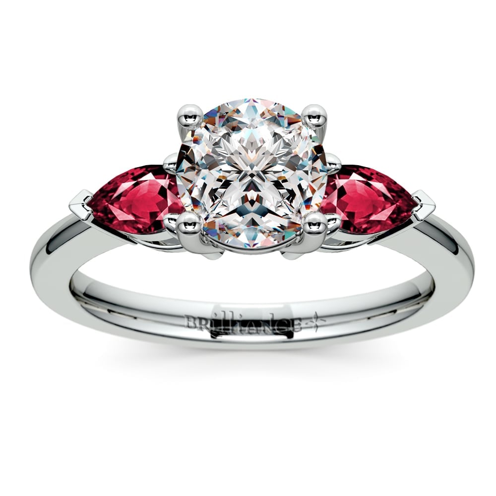 Pear Shaped Ruby 3 Stone Engagement Ring In Platinum | 01