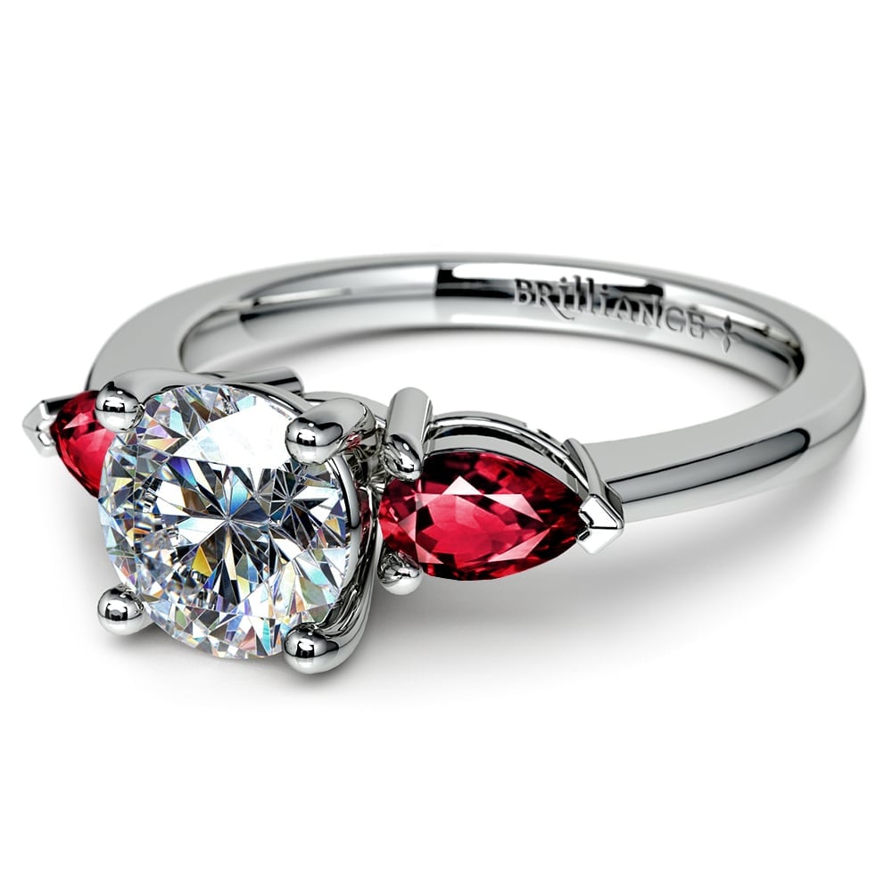 Pear Shaped Ruby 3 Stone Engagement Ring In Platinum | Thumbnail 04