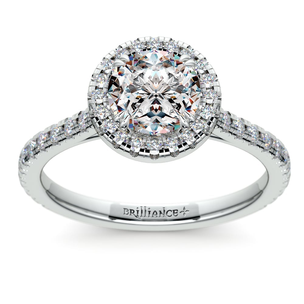 Petite Halo Diamond Engagement Ring in White Gold | Thumbnail 01