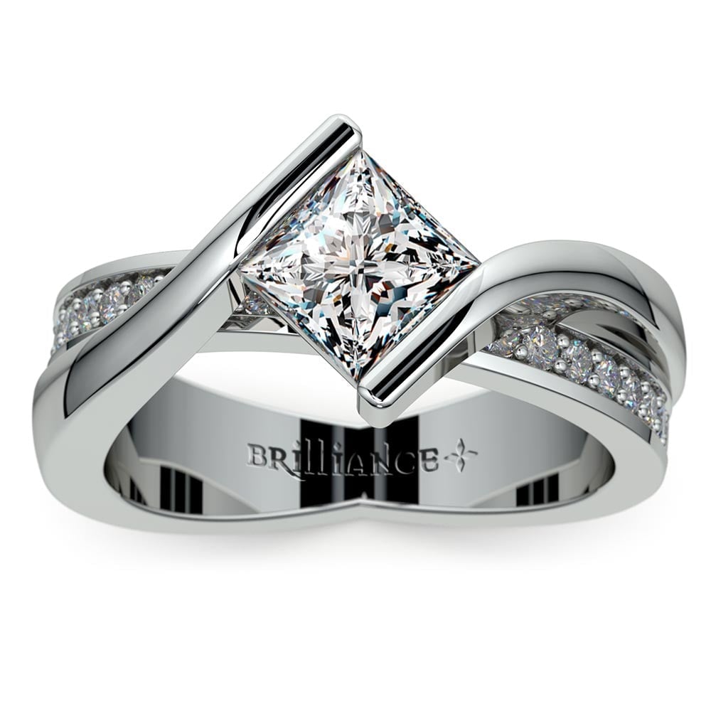 Princess Bezel Diamond Bridge Ring Setting in White Gold | Zoom