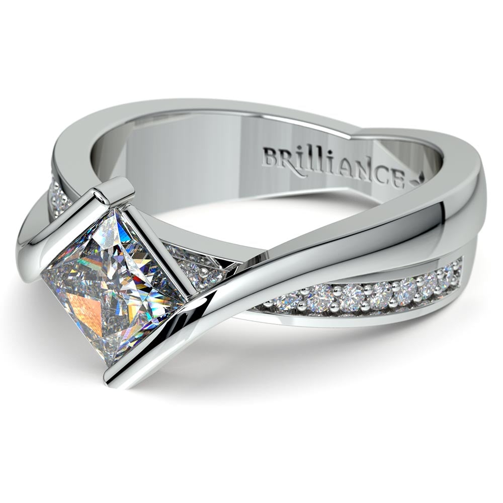 Princess Bezel Diamond Bridge Ring Setting in White Gold | Thumbnail 04