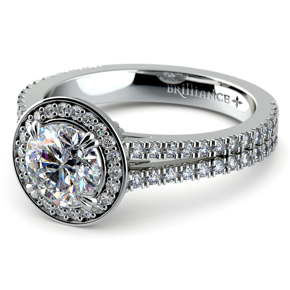 White Gold Split Shank Pave Halo Diamond Engagement Ring Setting | Thumbnail 04