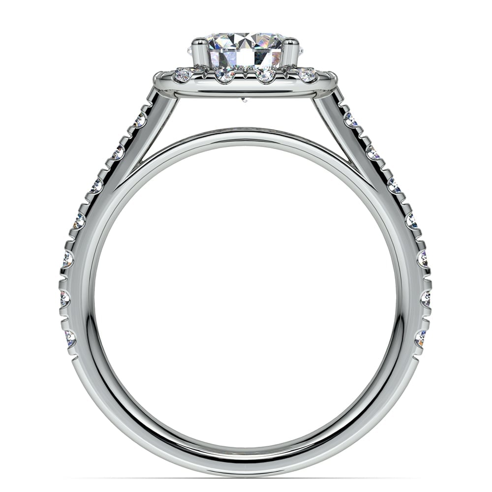 Platinum Square Engagement Ring Setting With Halo | 02