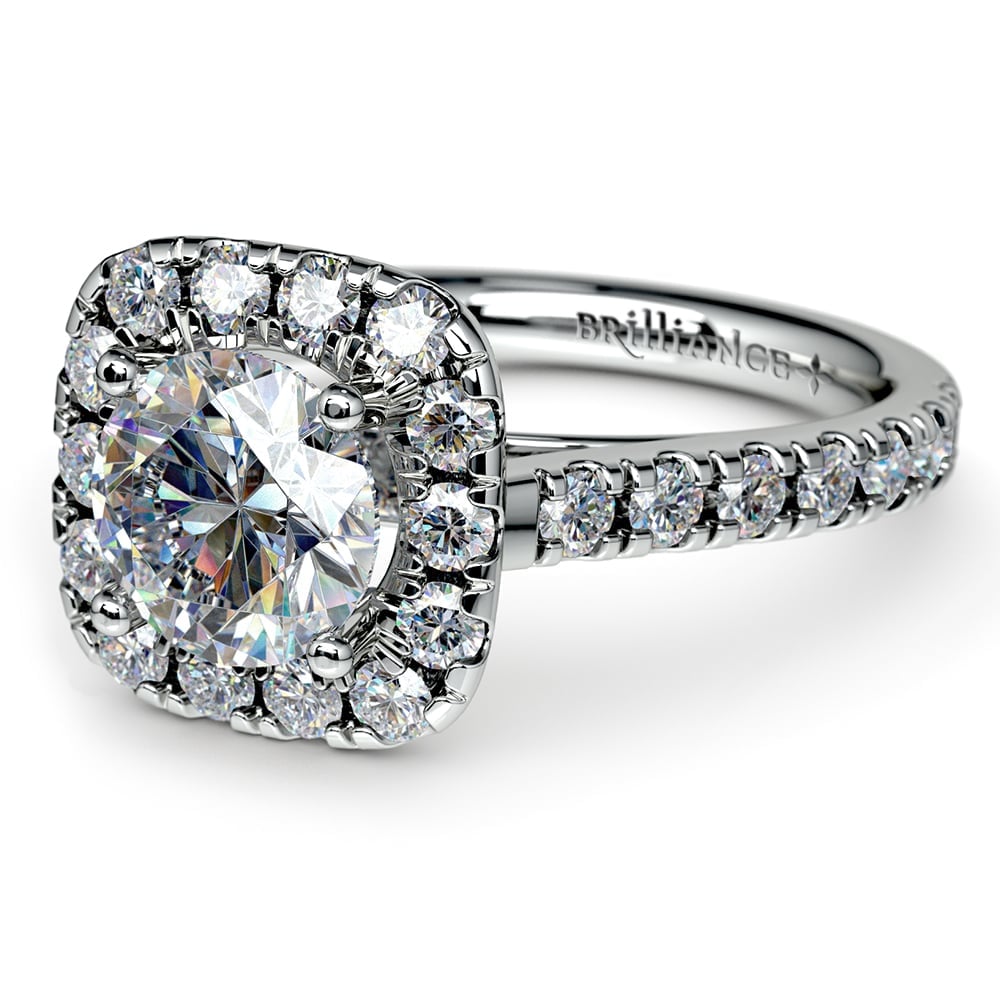 Platinum Square Engagement Ring Setting With Halo | 04