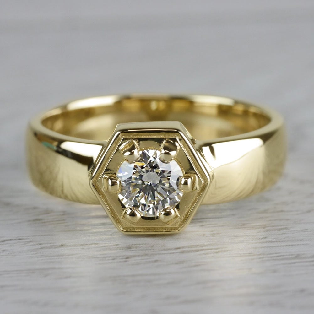 Hexagon Mens Diamond Engagement Ring In Yellow Gold | Talos | 05