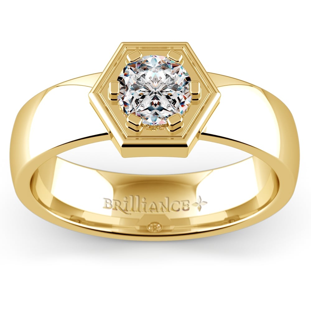 Hexagon Mens Diamond Engagement Ring In Yellow Gold | Talos | Thumbnail 02