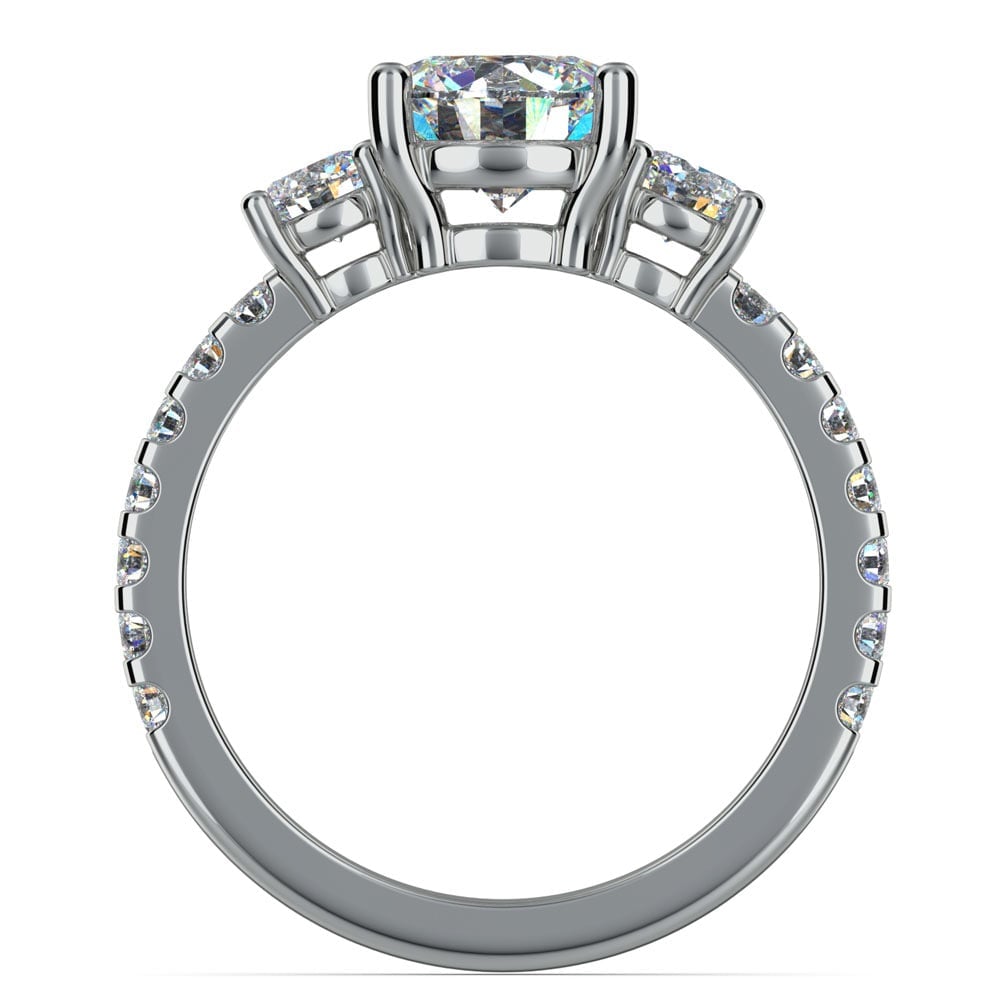 6.5 mm Round 3 Stone Moissanite Ring In White Gold  | 04