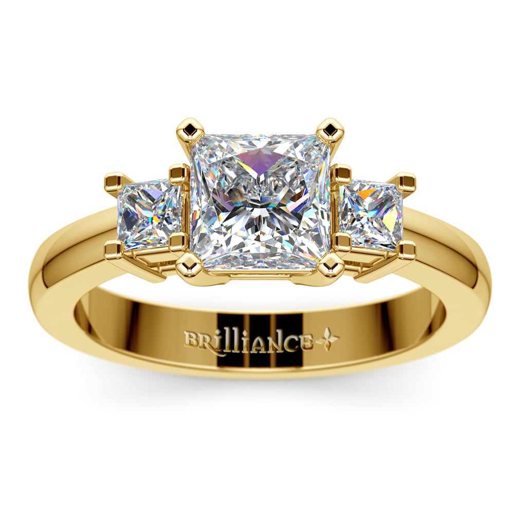 3 Stone Princess Cut Moissanite Ring In Yellow Gold (5 mm) | 02