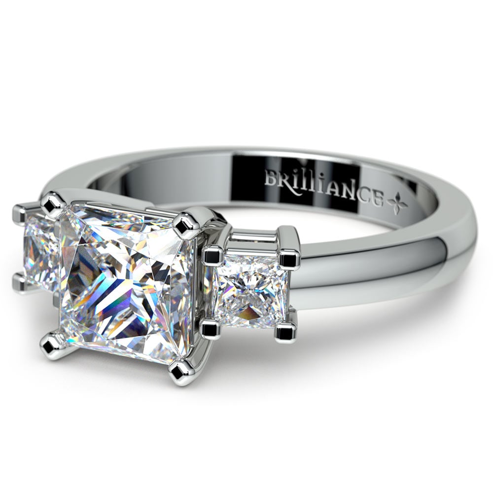 Three Stone Moissanite Engagement Ring In White Gold (6.5 mm) | 01