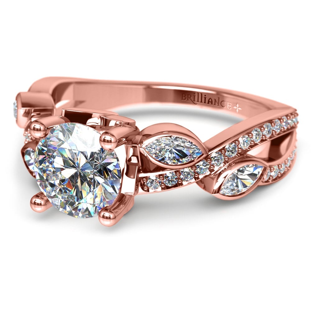 Diamond Leaf Engagement Ring In Rose Gold | 04