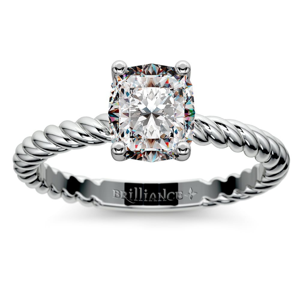 Cushion Moissanite Engagement Twisted Rope Ring In White Gold (8 mm) | 02