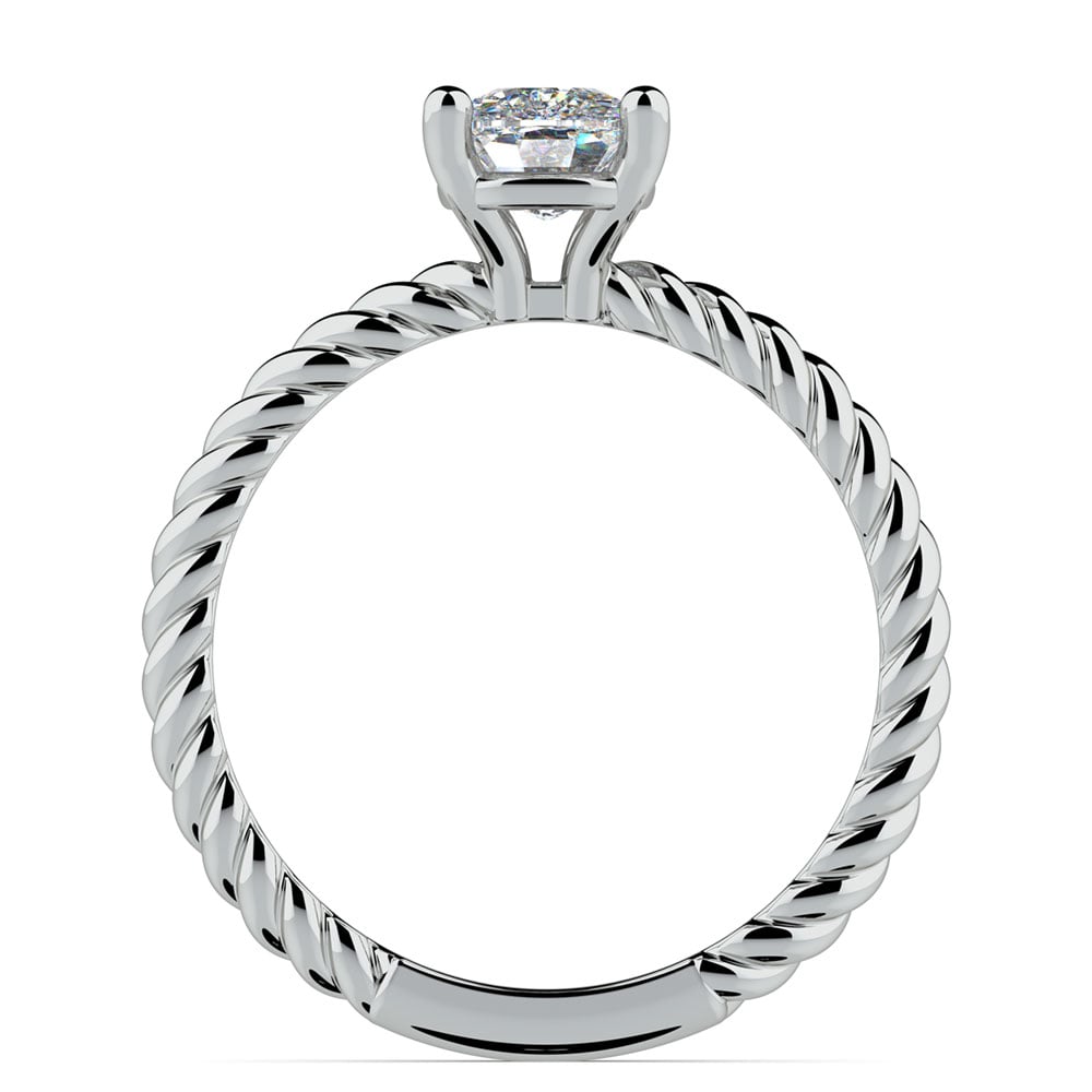 Cushion Moissanite Engagement Twisted Rope Ring In White Gold (8 mm) | 04