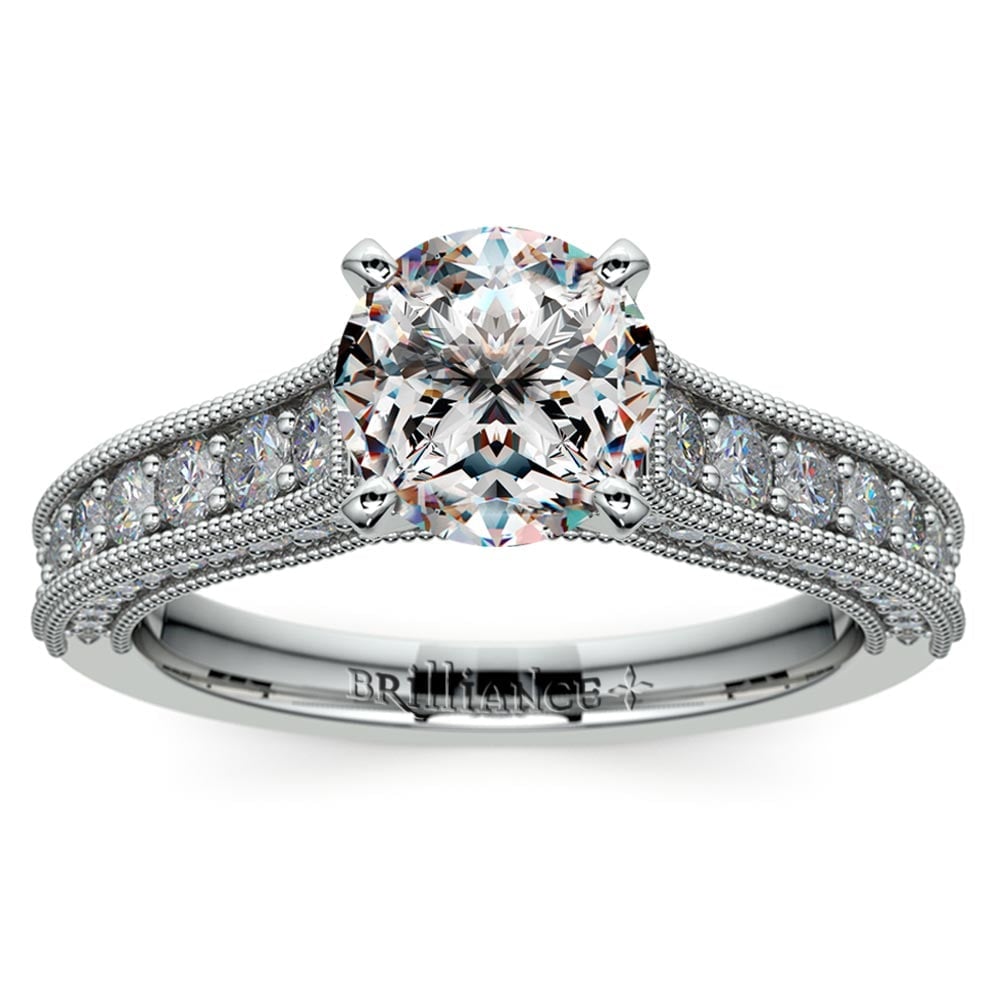 Milgrain Diamond Engagement Ring In White Gold | 01