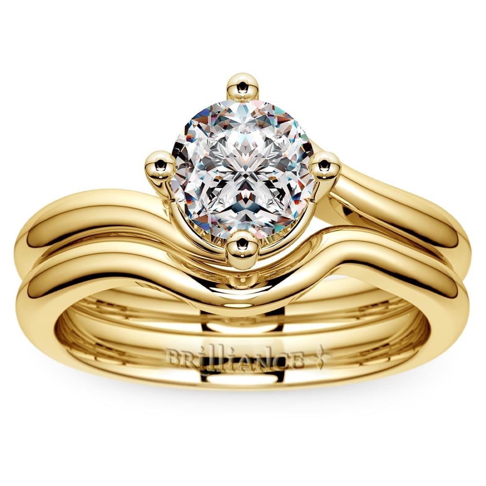 Yellow Gold Swirl Diamond Engagement Ring & Wedding Band Set | 01