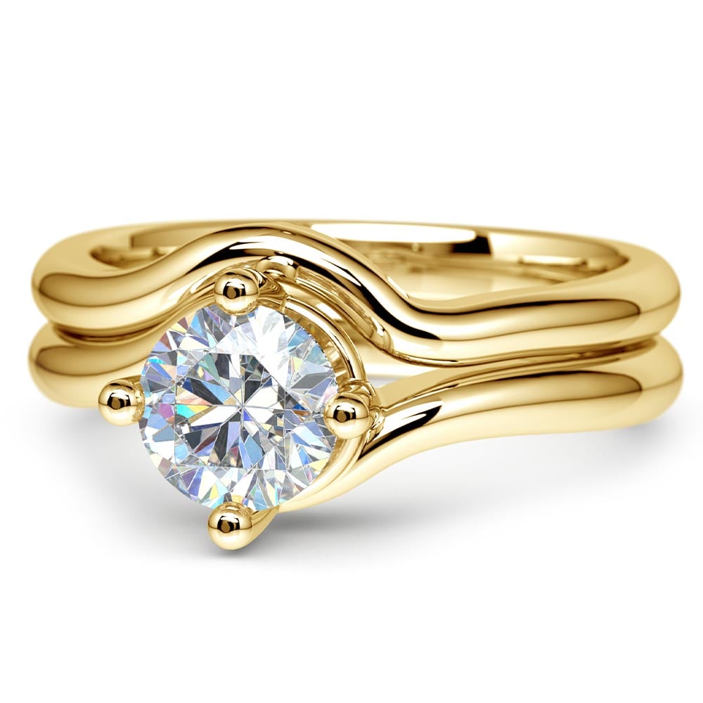 Yellow Gold Swirl Diamond Engagement Ring & Wedding Band Set | Thumbnail 04