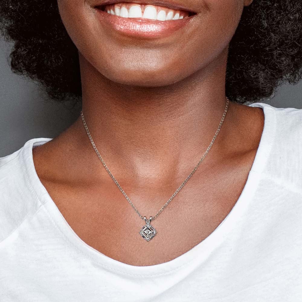 One Carat Asscher Cut Pendant Diamond Necklace In Platinum | 04