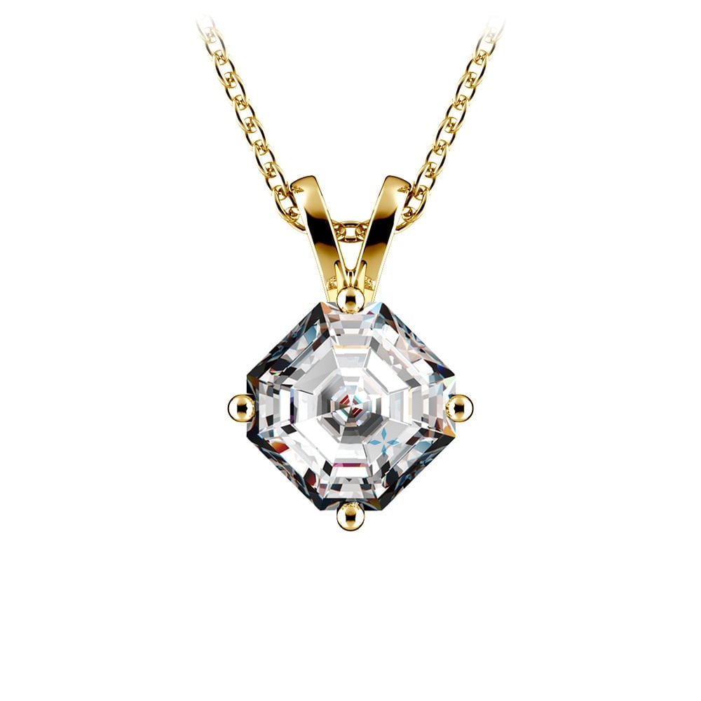 One Carat Asscher Cut Pendant Diamond Necklace In Yellow Gold | 01